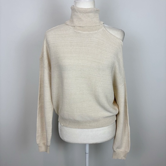 BCBGENERATION x REVOLVE Mock Neck Cutout Sweater in Ivory Champagne Size L - Picture 2 of 10